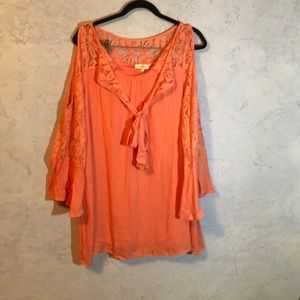 Coral open shoulder dress